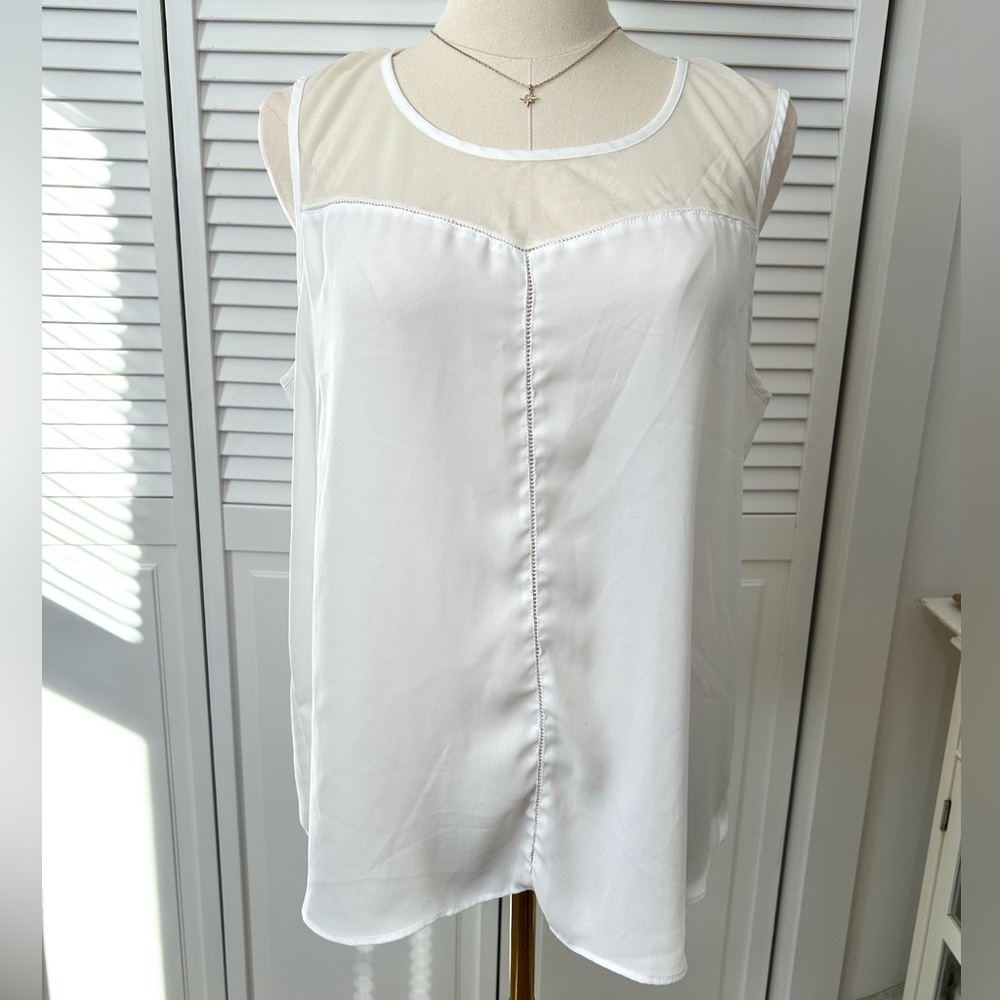 SOLD💗 a.n.a White Sleeveless Tank Top with Mesh Shoulder & Back | Dressy Blouse
